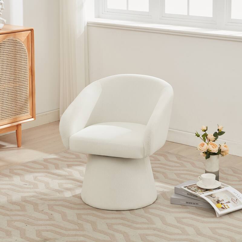 Roomfitters Modern Swivel Barrel Accent Chair, 360° Rotating Corduroy Upholstered Lounge Chair with Weighted Base, Beige