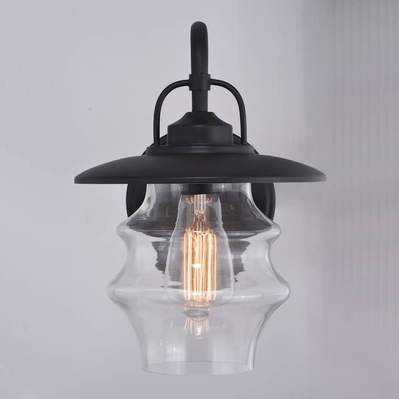Glenn 1 Light Dusk to Dawn Black Coastal Outdoor Wall Lantern Clear Glass