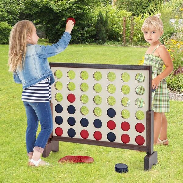 slide 2 of 7, 4-in-a-row Wooden Game Set w/ 42 PCS Chips & Oxford Fabric Bag