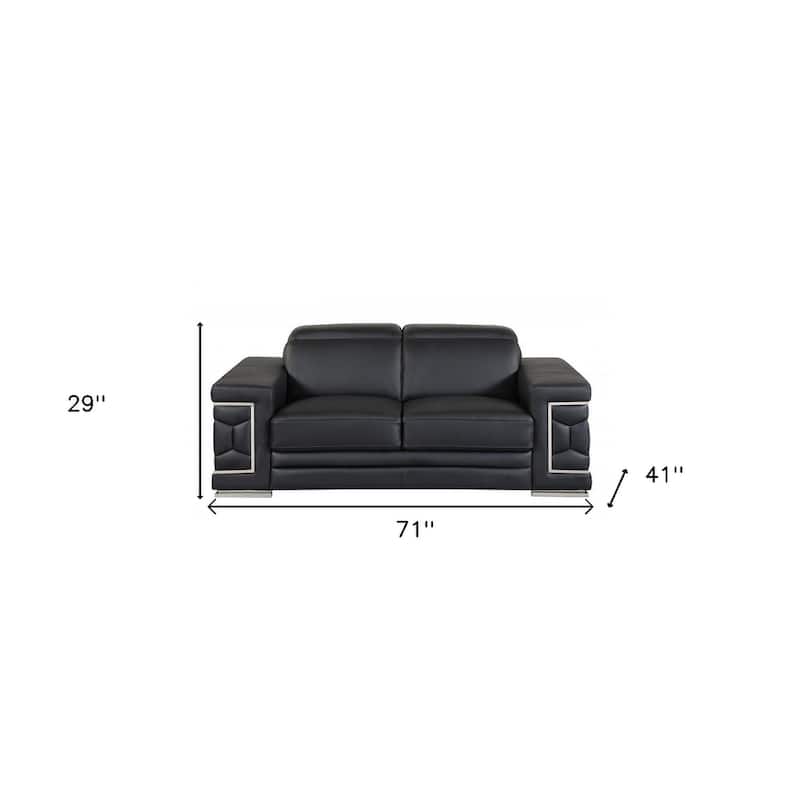 HomeRoots Two Piece Indoor Black Italian Leather Five Person Seating Set
