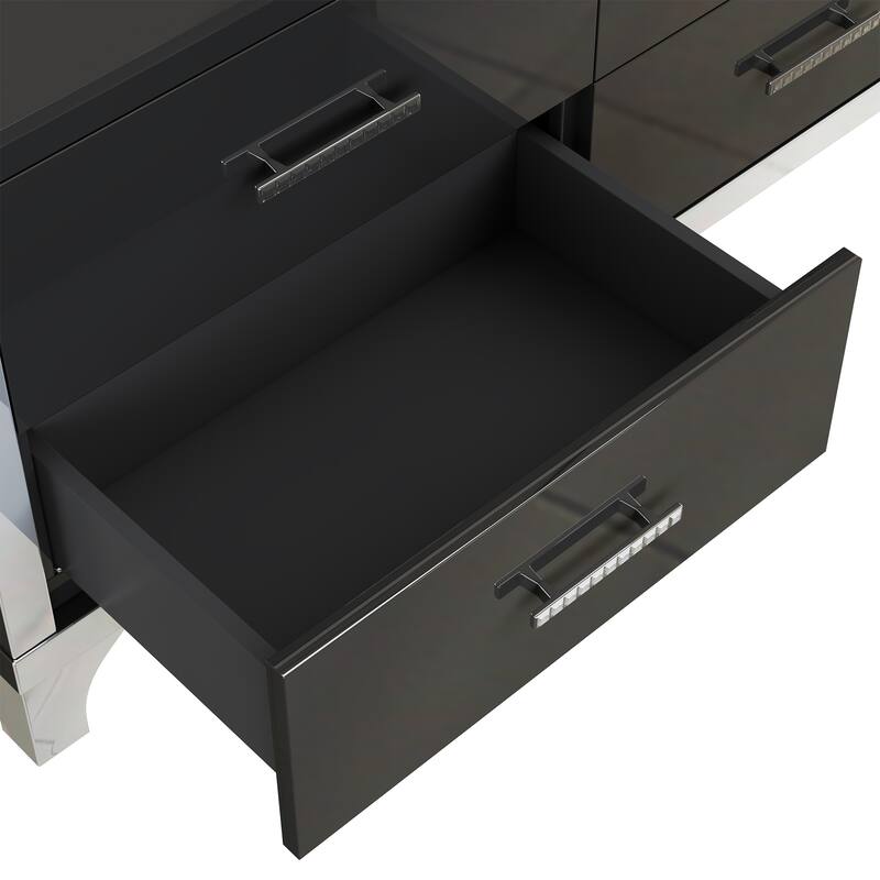 6 Drawers Dresser for Bedroom, High Gloss Mirrored Wide Chest of Drawers