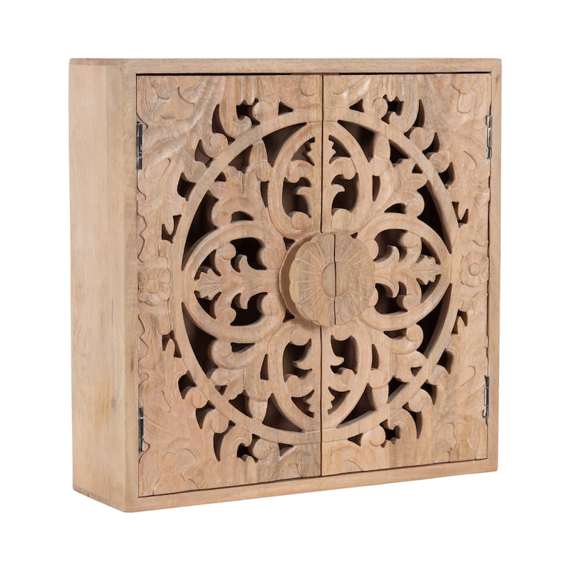 Kate and Laurel Saanvi Carved Wood Wall Cabinet - 20x20