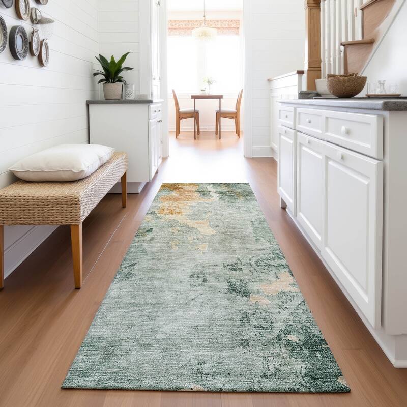 Premium Washable Super Soft Modern Watercolor Mayfield Rug - Seafoam - 2'3" x 7'6"