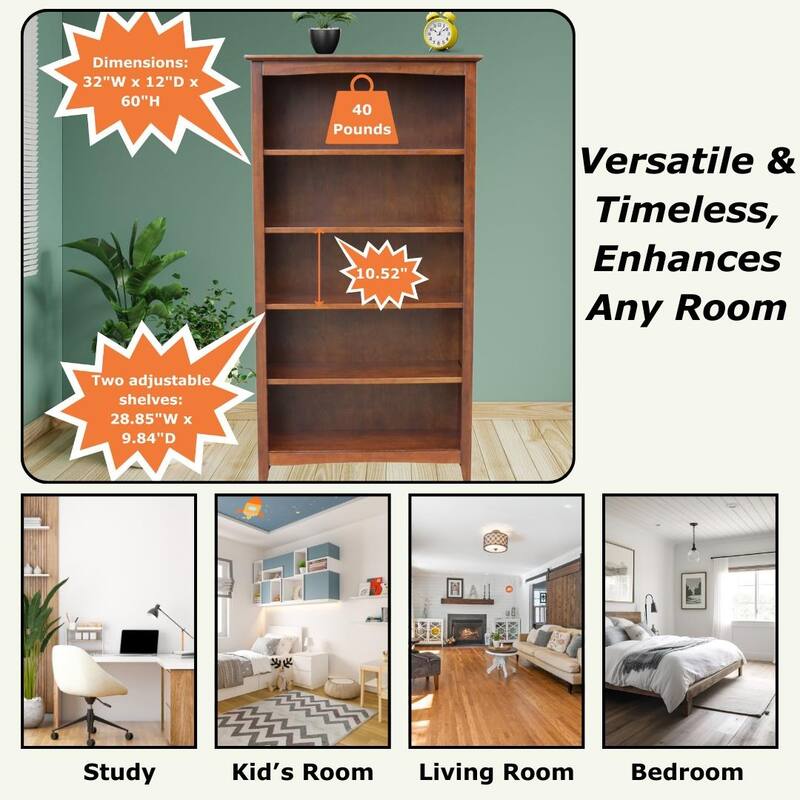 International Concepts Solid Wood Shaker Bookcase