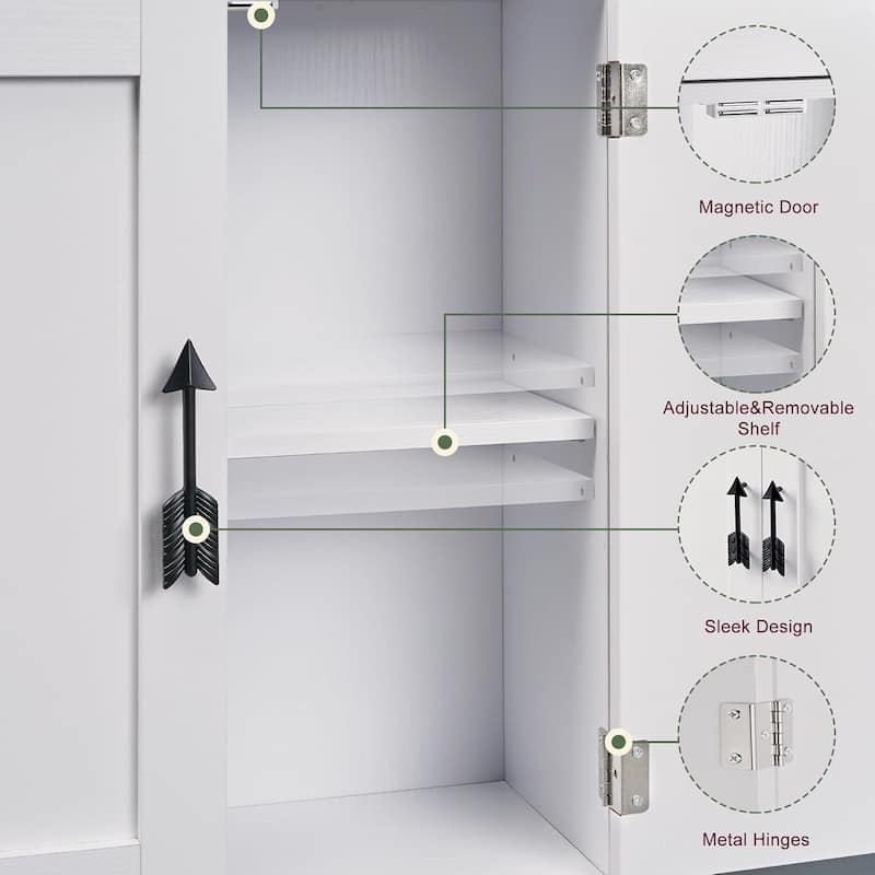 VECELO Slim Bathroom Floor Cabinet with Shutter Door 3-Tier Storage Shelf with Hooks Freestanding Cabinet for Bedroom, Entryway