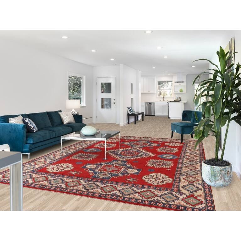 Red Kazak Rug Hand-Knotted Living Room Wool Carpet - 8'3"x 11'0"