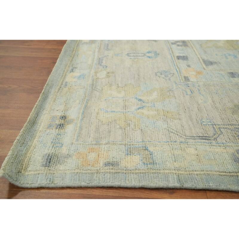 Vegetable Dye Wool Oushak Turkish Area Rug, Floral Geometric Carpet - 11' 8'' X 9' 0''