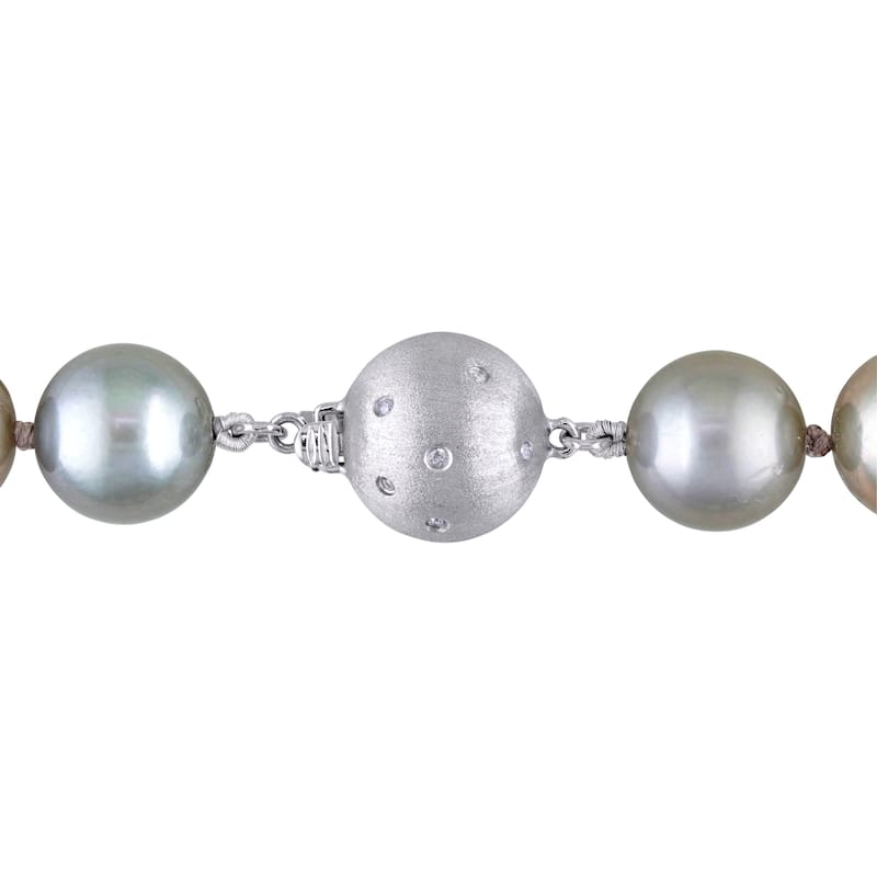 Miadora 10-13mm Silver Tahitian Graduated Diamond Accent Pearl Strand with 14k White Gold