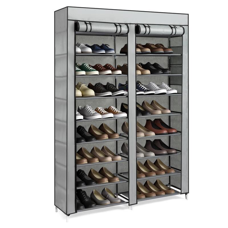 10-Tier Vertical Non-Woven Fabric Shoe Storage Rack with Iron Frame for Home Entryway - 45.25”W x 11.81”D x 62.99”H