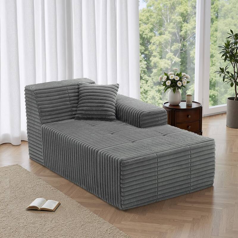 Plush Oversized L-Shape Chaise Lounge - Grey