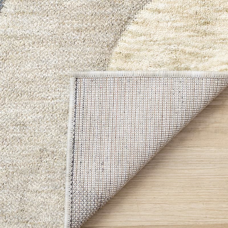 Cara Blue Cream Grey Soft Curves Area Rug, 5'3" x 7'7"