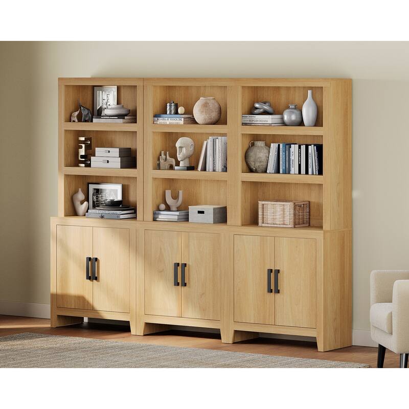 74" Tall Bookshelf with Door, Farmhouse Bookcase with Adjustable Shelf and Storage Cabinet for Living Room, Office