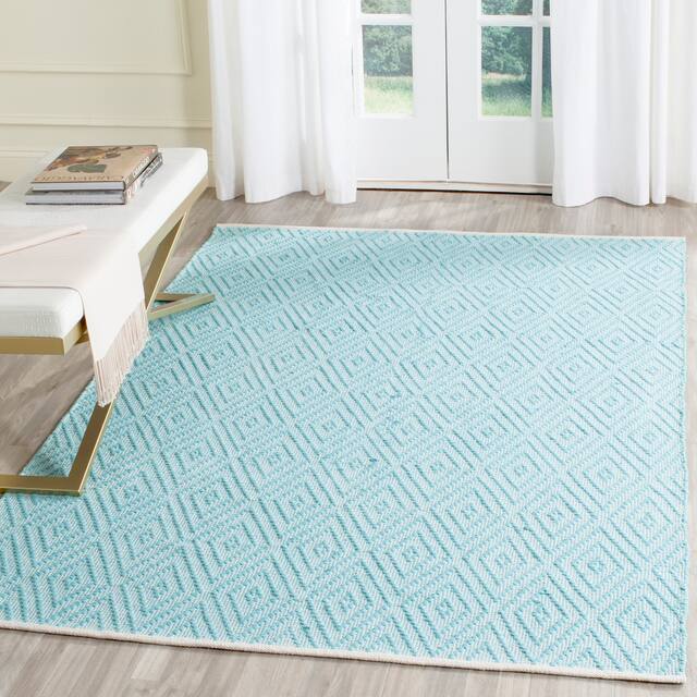 SAFAVIEH Handmade Flatweave Montauk Shkurte Cotton Rug - 5' x 7' - Turquoise/Ivory