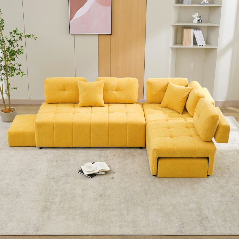 91.73" L-Shaped 4-Seater Sofa with Hidden Stools