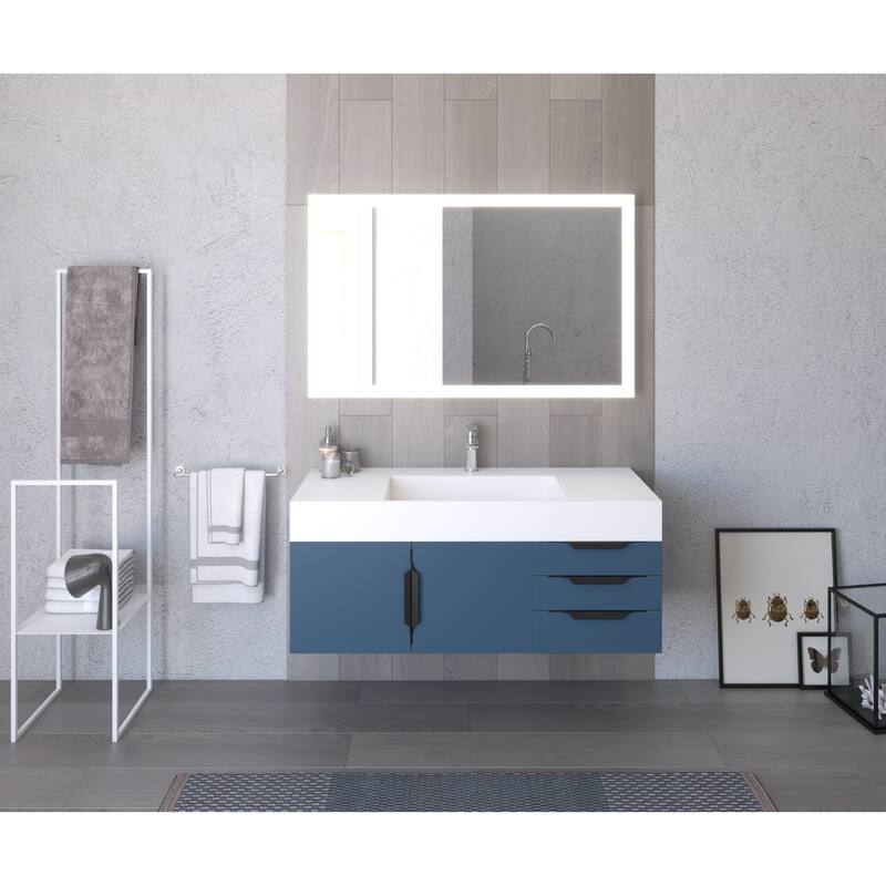 Amazon 48" Wall Mounted Bathroom Vanity Set with White Solid Surface Top
