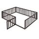 preview thumbnail 38 of 38, Safe Play Area, Full Size Wooden Floor Bed Frame with Fence and Door, Open Design Low Bed for Kids, Without Slats