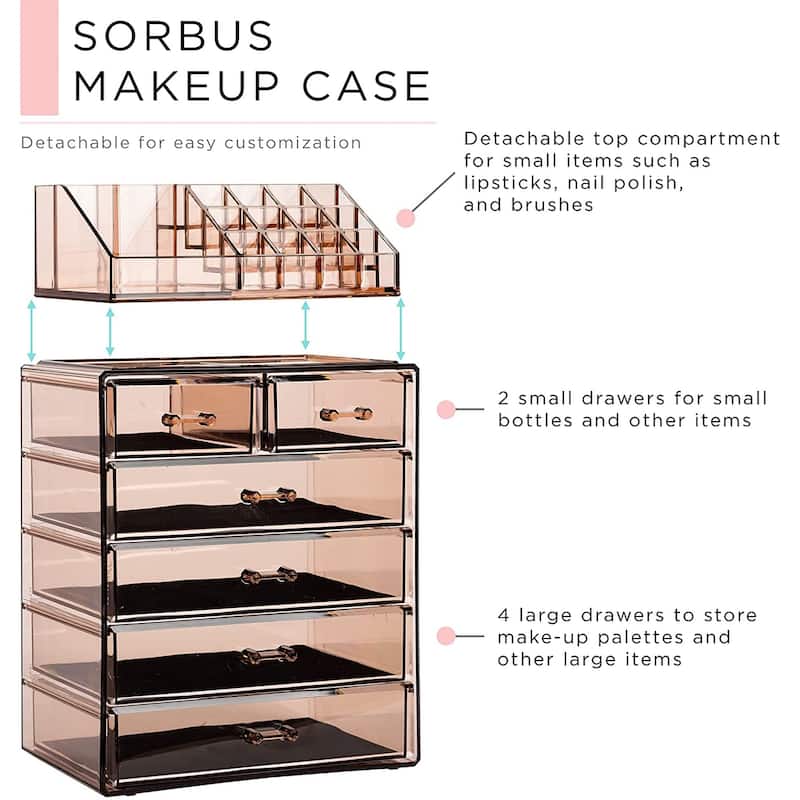 Sorbus Cosmetic Makeup and Jewelry Storage Case Display - Spacious Design - Vanity and Countertop (4 Large, 2 Small Drawers)