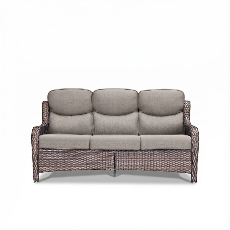 Pocassy Outdoor Wicker 3 Seat Sofa with 5 In Thick Cushion Patio Sofa