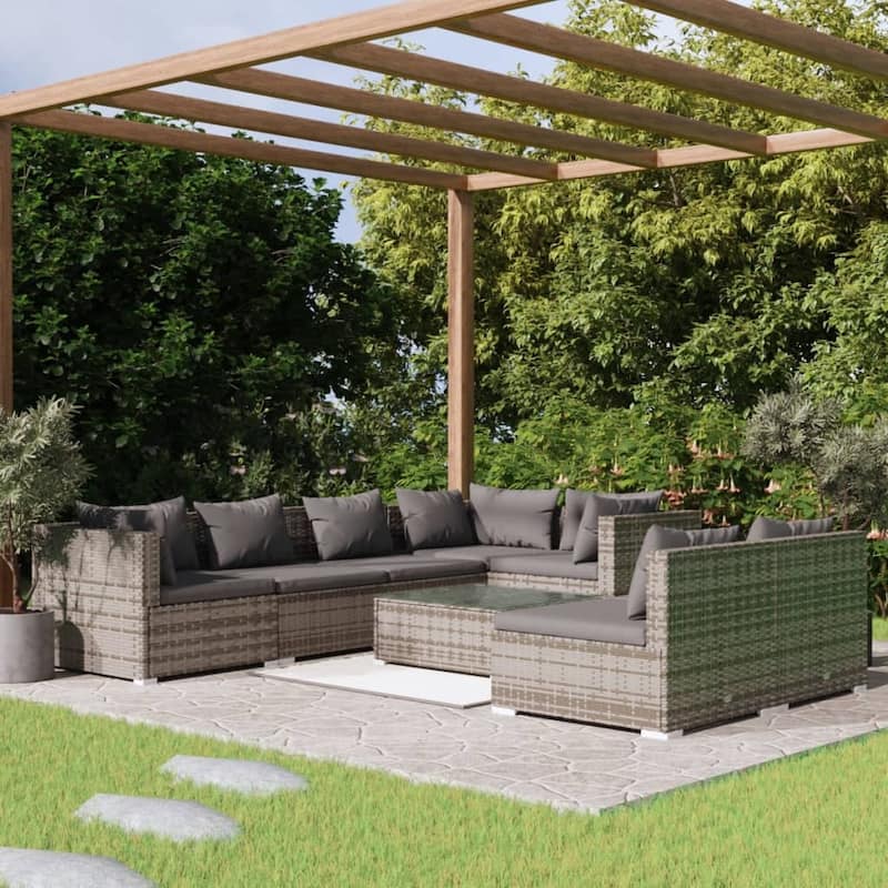 vidaXL Patio Lounge Set Outdoor Sectional Sofa Set Table Garden Poly Rattan - 27.6" x 27.6" x 23.8"