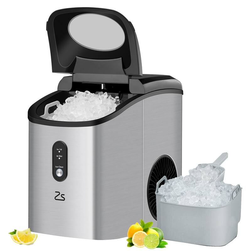 Nugget Ice Maker Countertop, 33Lbs/24H with Ice Scoop - Silver