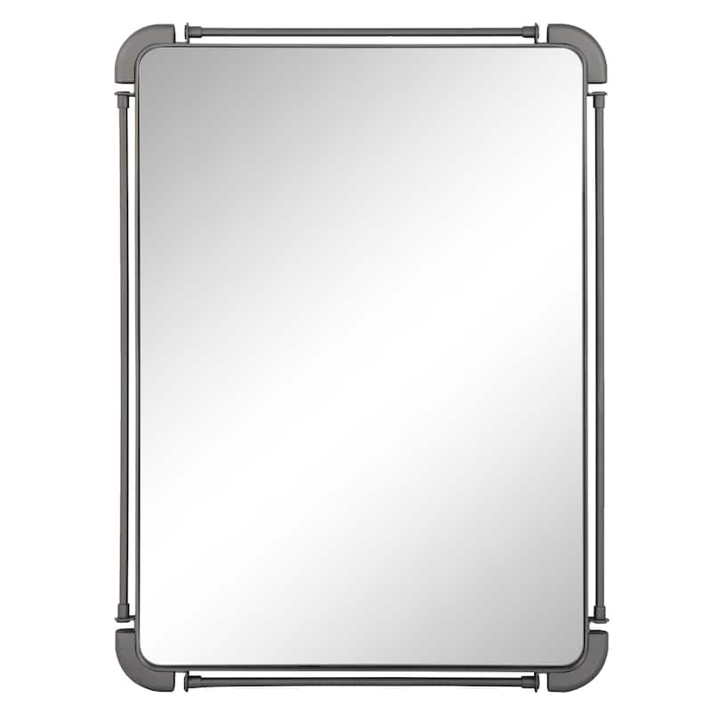 MacLuu Rectangular Industrial Black Metal Pipe Hanging Wall Mirror - 30.12" W x 22.4" H x 0.98" D