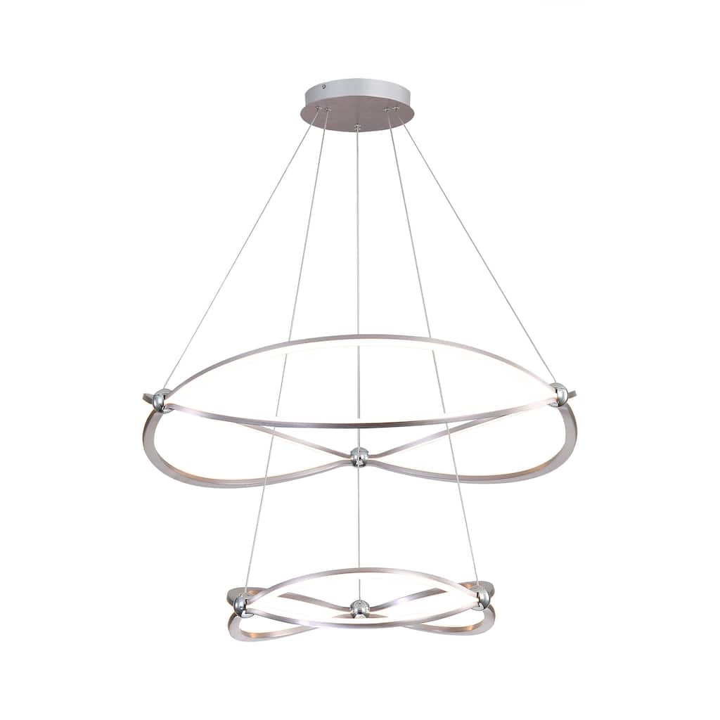 Spirale 2 Tier - 32" LED Chandelier in Satin Nickel with No Shade - Silver