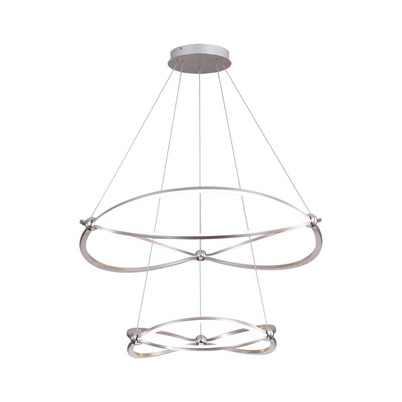 Spirale 2 Tier - 32" LED Chandelier in Satin Nickel with No Shade - Silver