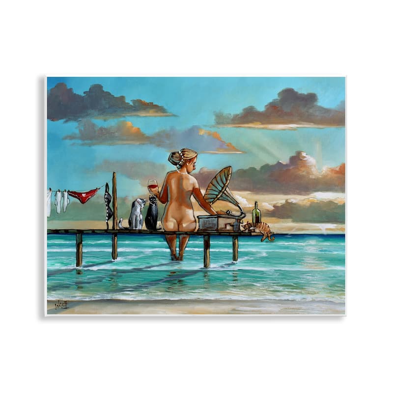 Stupell Woman & Cats Beach Sunset Wall Plaque Art Design By Ronald West - 14 x 11