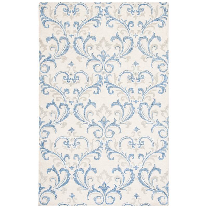 SAFAVIEH Handmade Jardin Alegria Scroll Wool Rug - 6' Square - Ivory/Blue