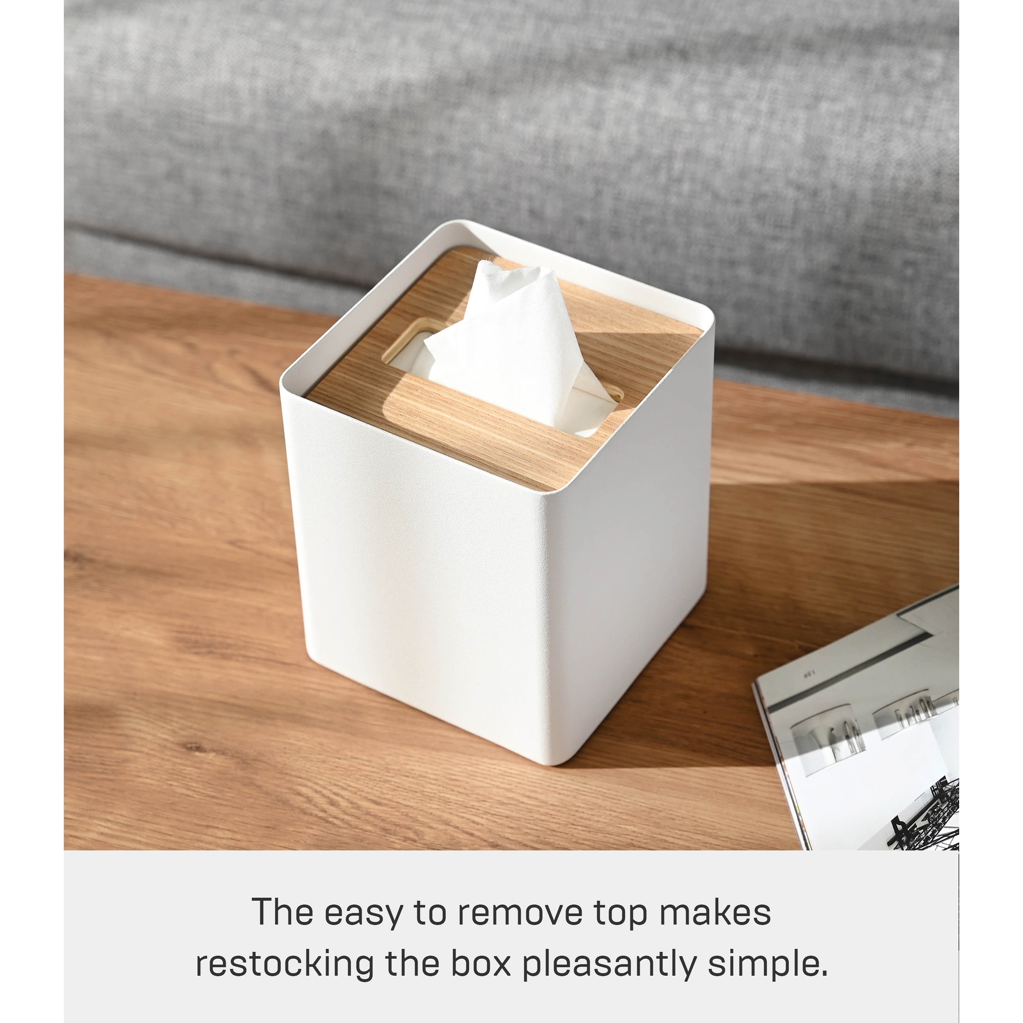 Yamazaki Home Tissue Box Cover - Square, Steel, Lid - L 5.12 x W