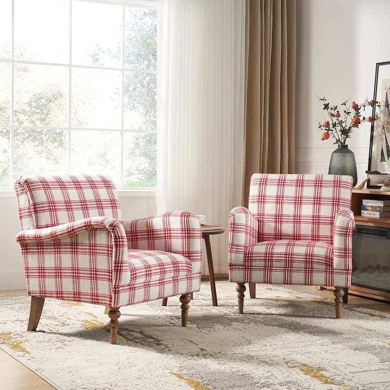 Mandan 29.5" Wide Traditional Accent Armchair with Solid Wood Legs Set of 2 by HULALA HOME - Red