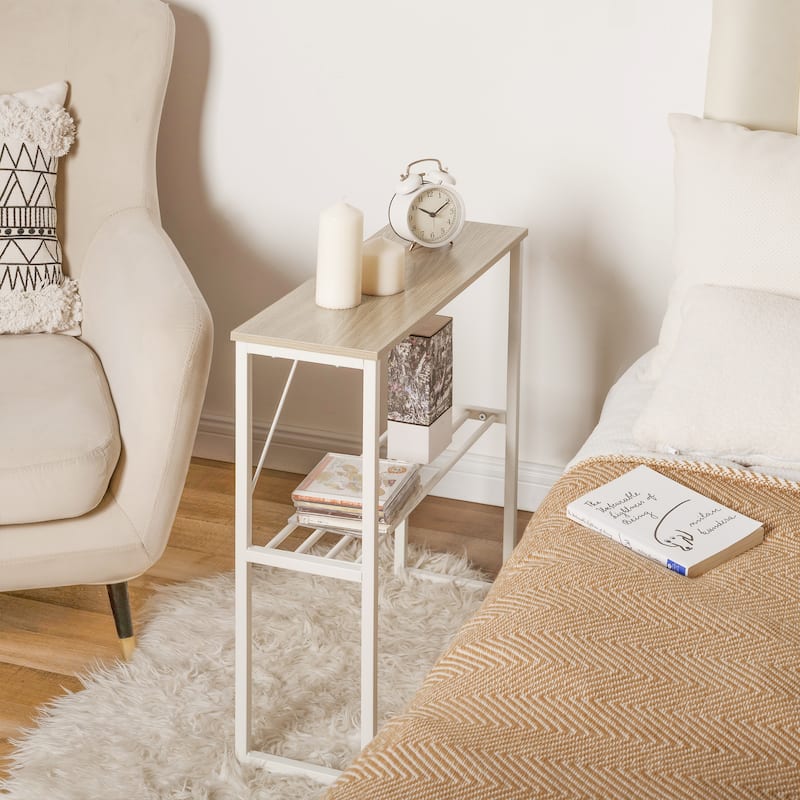 Narrow Side Table with Shelf, 25-inch Tall End Table for Small Space