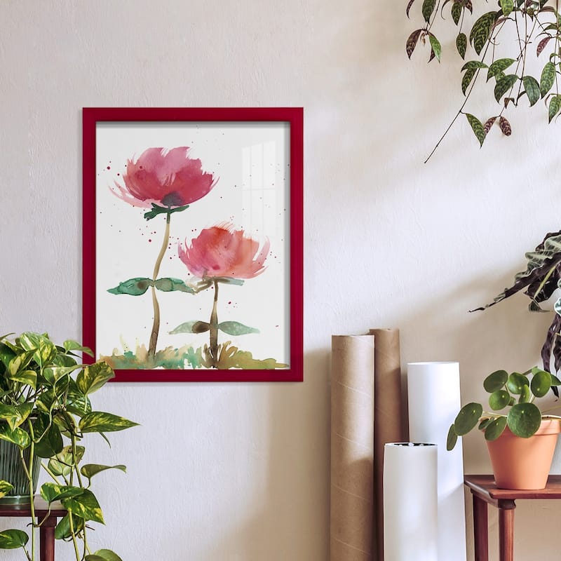 Pink Fleurs I -Framed Print w/glass-Cherry Red
