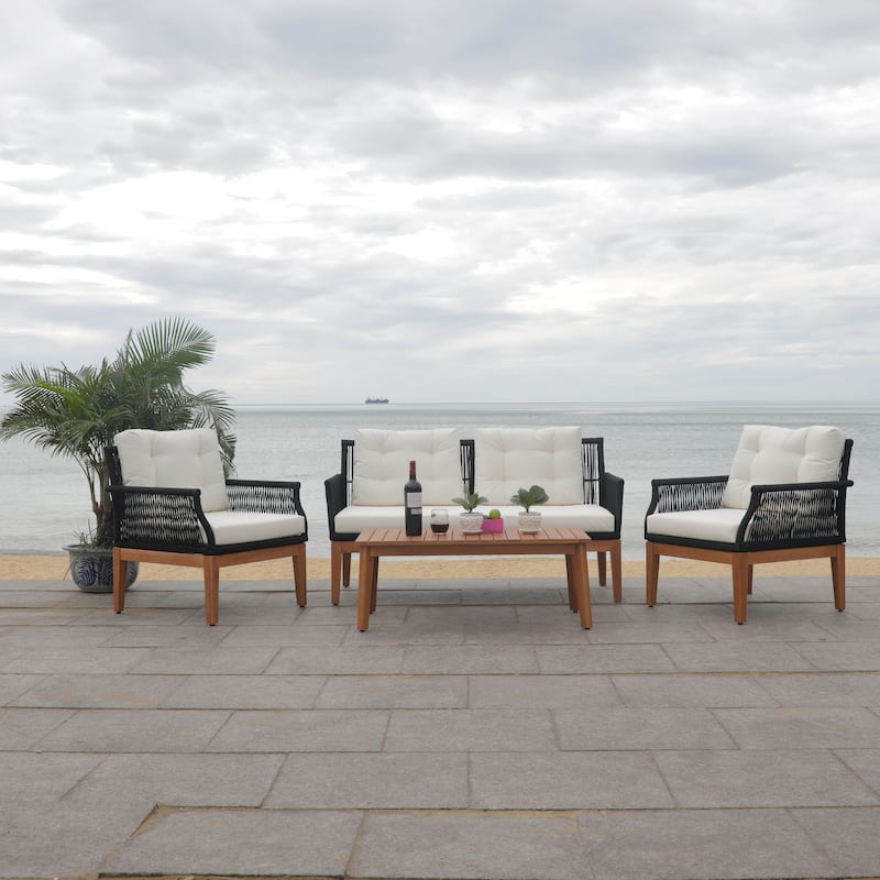 SAFAVIEH Outdoor Patio Furniture Winslo 4-Piece Conversation Set - 57"W x 30"D x 31"H