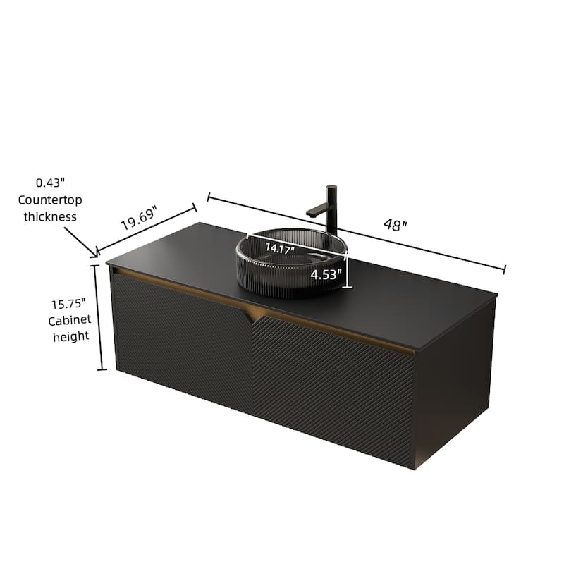 GDFStudio - Ruben Modern Floating Bathroom Vanity with Twill Double Doors, Metal Trim & Black Sintered Stone Countertop
