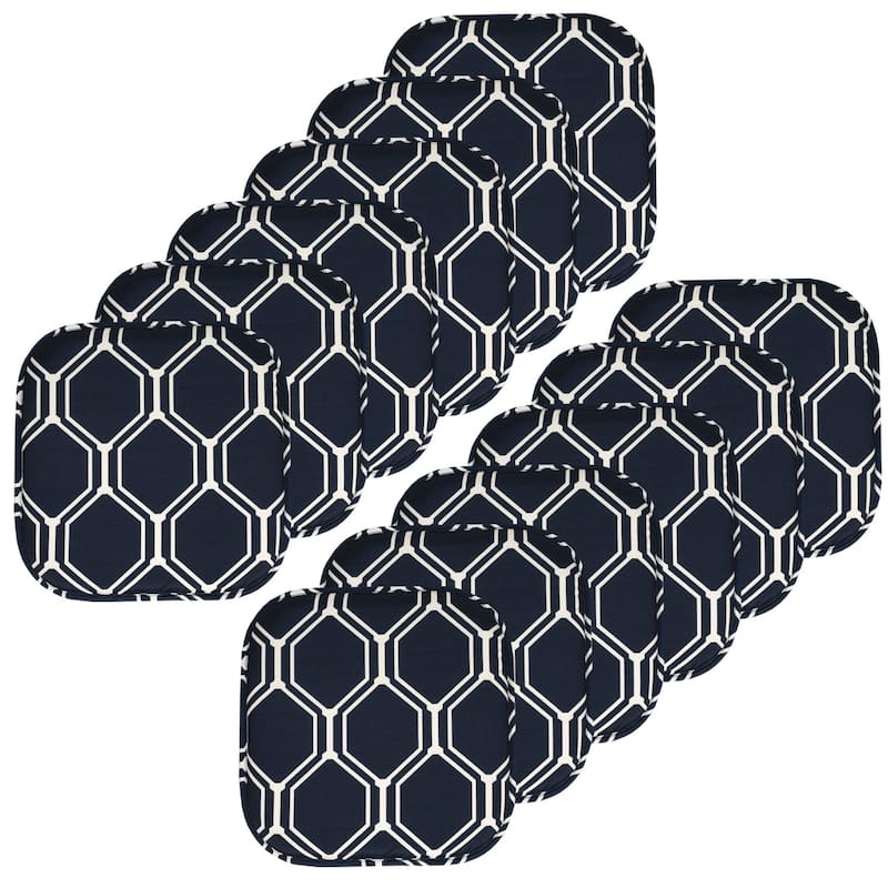 Sweet Home Collection Mirage Hexagonal Memory Foam No Slip Back Chair Pad Cushion 16" x 16" - Set of 12 - Navy/White