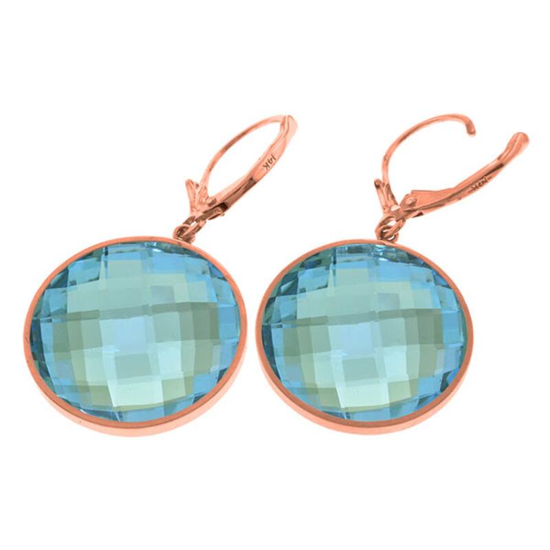14K Solid Gold Leverback Earrings Natural Round Blue Topaz Gemstone