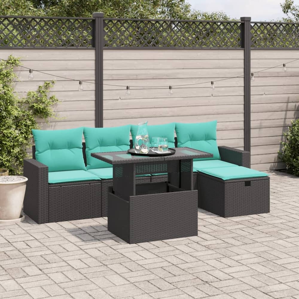 vidaXL Patio Sofa Set with Cushions and Table Outdoor Garden 6 Piece Poly Rattan