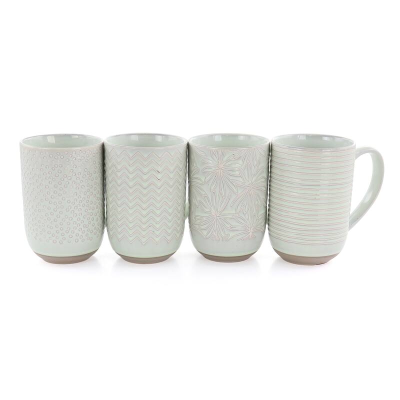 Siena 19 Ounce 4 Piece Stoneware Assorted Wax Relief Designs in Mint