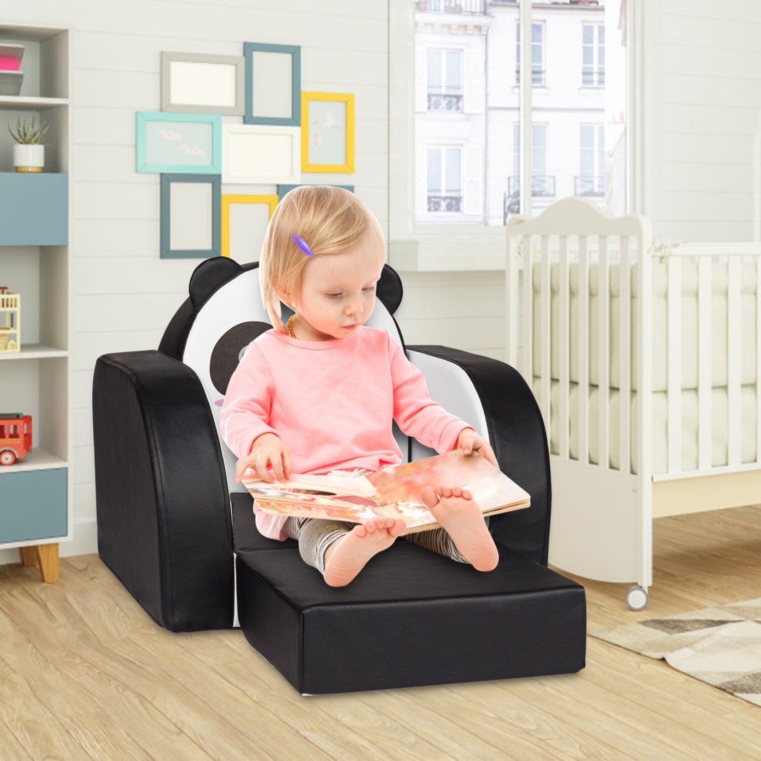 Echaprey Kids Sofa Foldable Flip Open Foam Sofa Chidren Armchair 2 in 1 Cartoon Chair Sofa for Kids Playroom Bedroom Flamingo