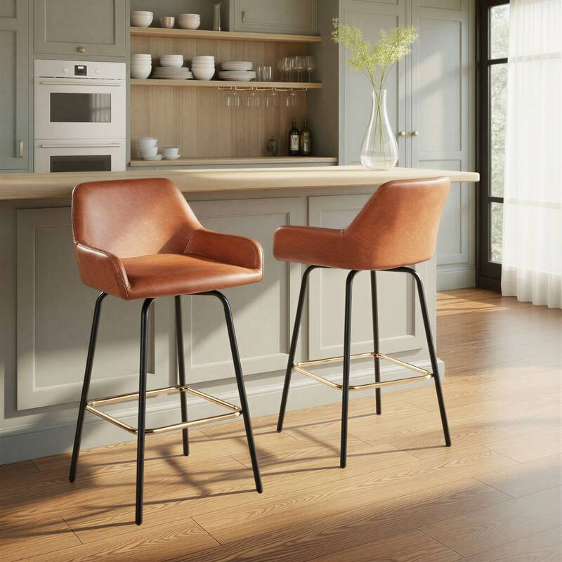 Porch & Den Galotti Fixed Height Counter Stool with Metal Legs & Square Footrest (Set of 2)