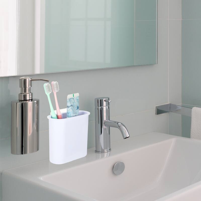 Wall Mount Toothbrush Holder Stand Self Adhesive Tooth Brush Holder for Toothbrush Toothpaste, 4.65"x2.13"x4.25" - White