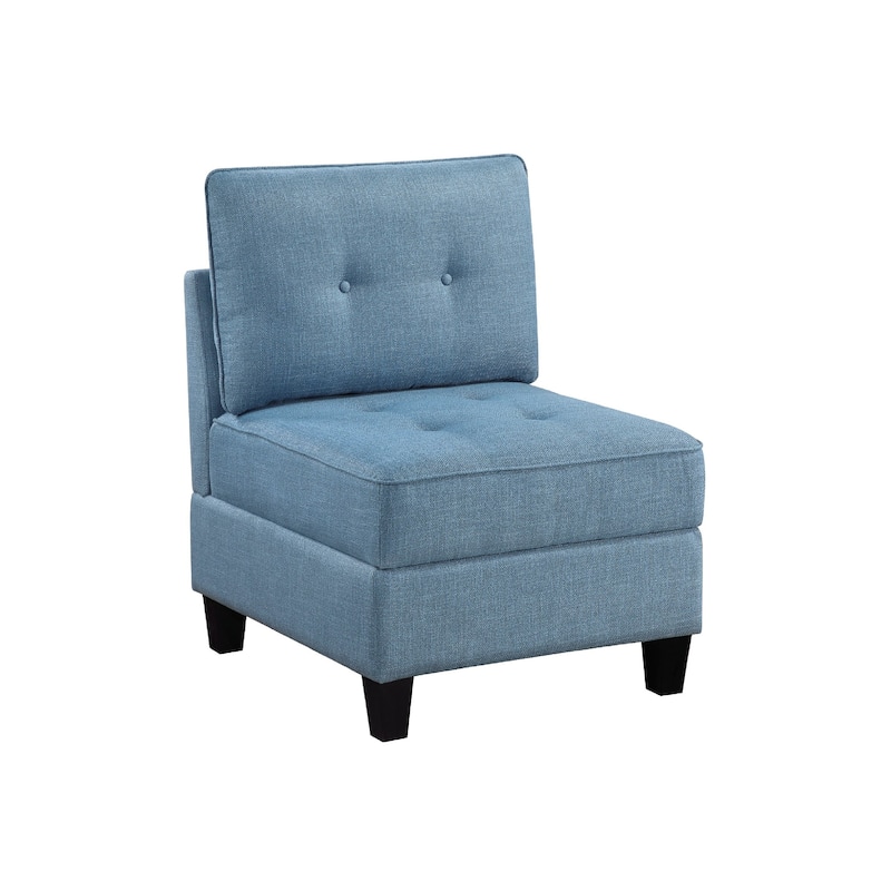 Gey Modular Storage Accent Armless Chair, Tufted Blue Upholstery