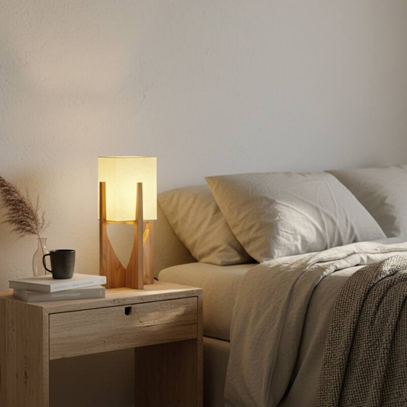 Solid Wood Modern Floor Lamp with Fabric Shade