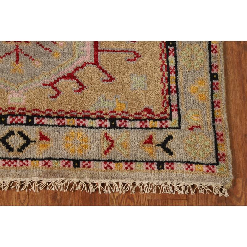 Geometric Khotan Foyer Rug Handmade Oriental Wool Carpet - 3'1" x 4'11"