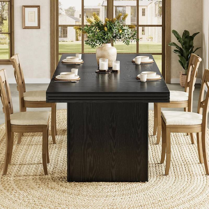 63" Farmhouse Dining Table for 6, Modern Kitchen Table with Double Pedestals - 63" W x 31.5" D x 29.5" H