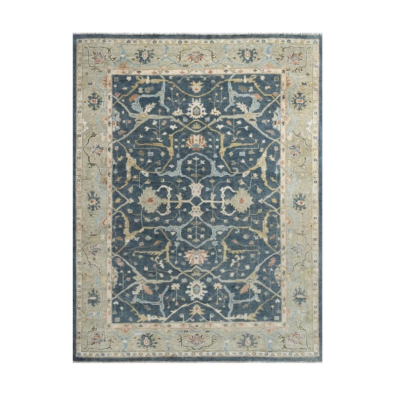 Multi Size Blue Hand Knotted Oushak Wool Area Rug Traditional Design