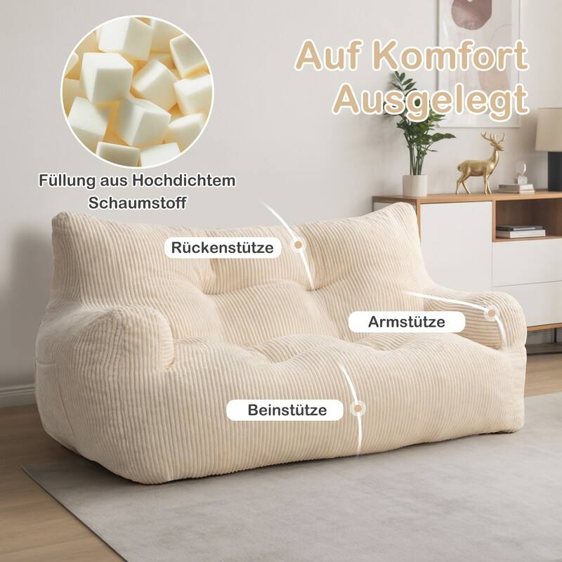Pamapic Bean Bag Chair, Double Seater Corduroy Lazy Sofa