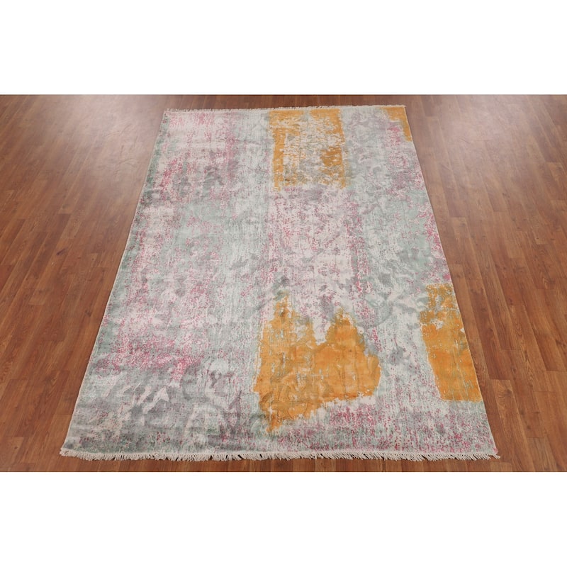 Contemporary Indian Area Rug Handmade Abstract Wool Carpet - 5'7"x 8'0"