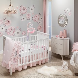 Petals - Pink/Gray/White Floral Baby Crib Bedding & Nursery